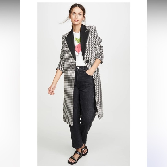 Alice + Olivia Sienna Houndstooth Coat Blazer Jacket Black White Wool Look S - Picture 2 of 10
